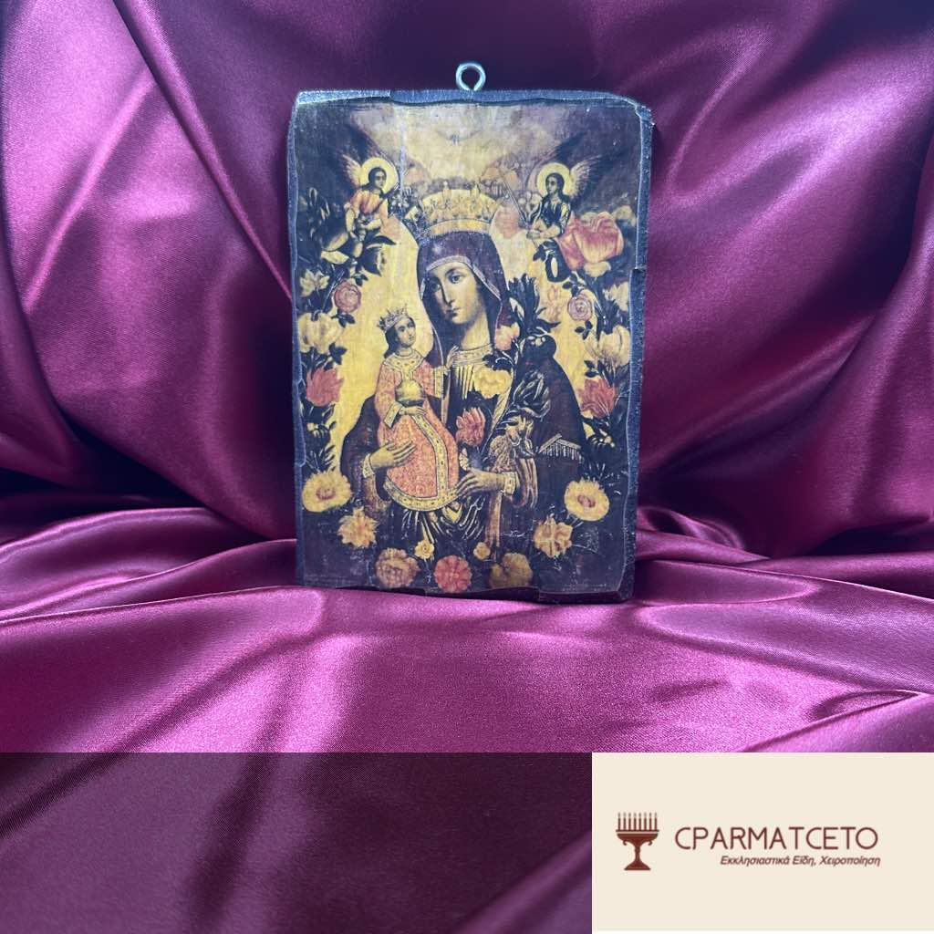 Χειροποίητη Εικόνα - Παναγία Ρόδον το Αμάραντον – 15x20 εκ - μπροστινή όψη