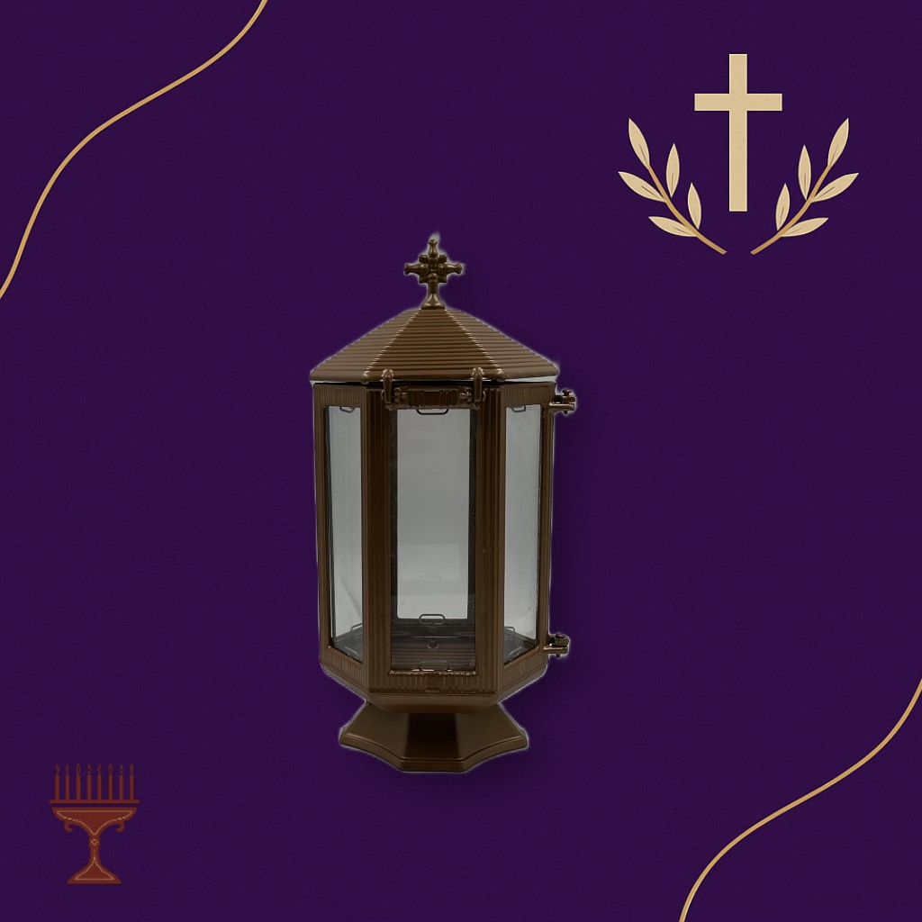 Καντήλι Εξάγωνο Αλουμινίου Καφέ – Χυτοπρεσσαριστό Φανάρι Μνήμης 16×33 cm για Τάφο ή Εικονοστάσι