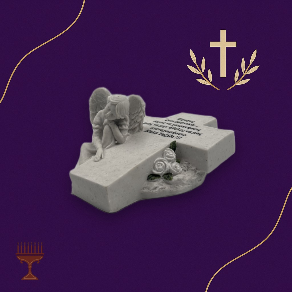 Επιτύμβιο Αγγελάκι με Σταυρό και Επιγραφή – Διακόσμηση Τάφου