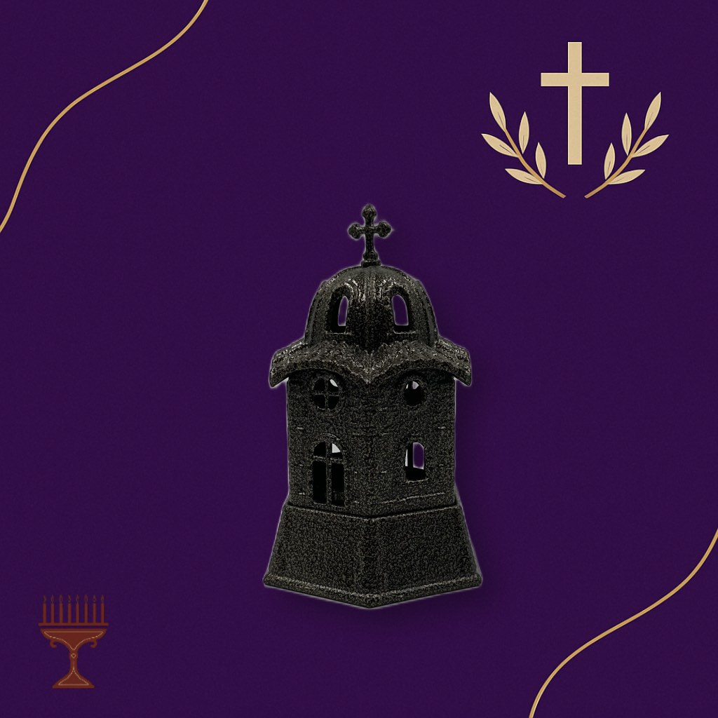 Επιτραπέζιο Μεταλλικό Καντήλι Εκκλησία με Ποτήρι - Χρώμα Λαδί