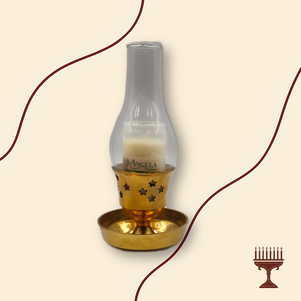 Καντήλι Μπρούτζινο Οικιακό με Λαμπόγυαλο & Κερί 6 Ημερών