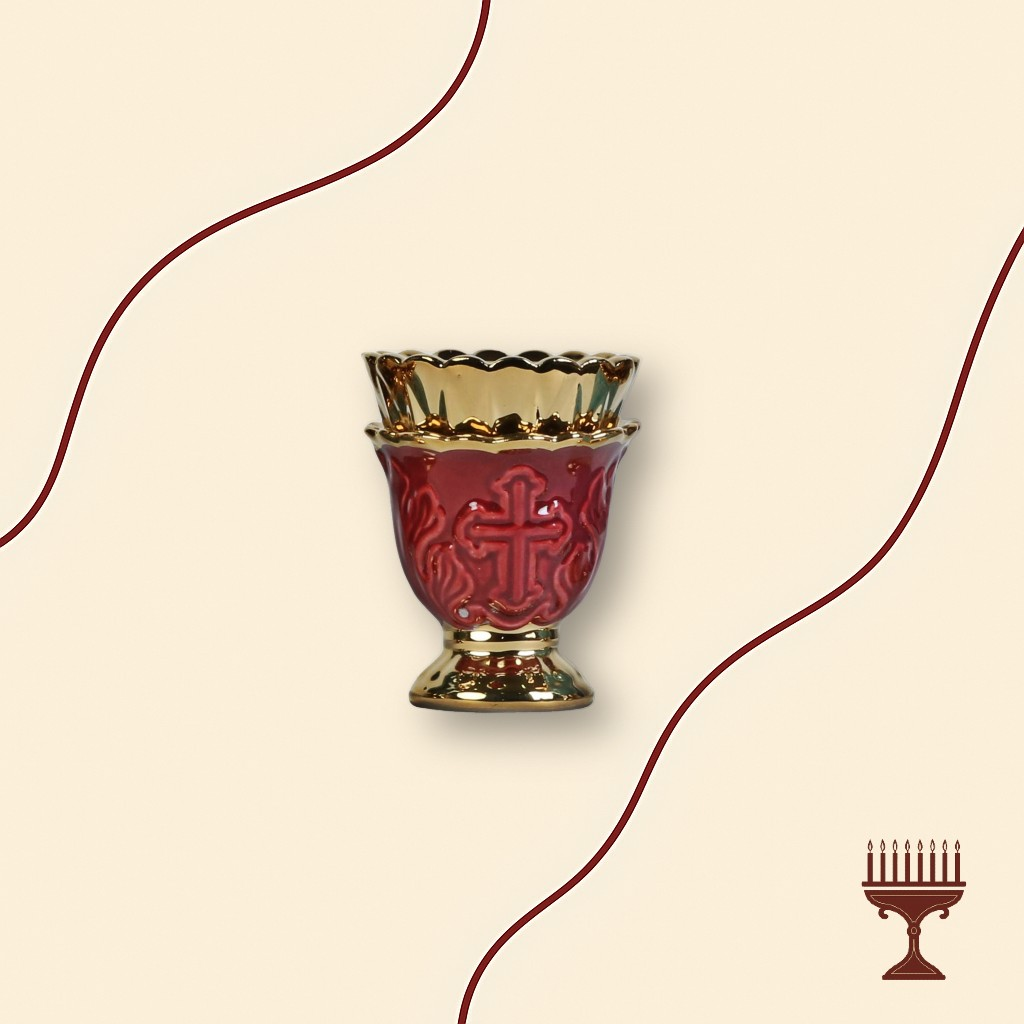 Επιτραπέζιο Καντήλι Βυζαντινού Τύπου Κόκκινο με Αποσπώμενο Ποτήρι Πορσελάνης