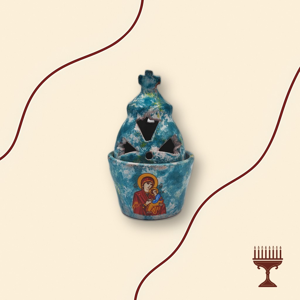 Καντήλα Δίχρωμη Άσπρο-Γαλάζιο Τρούλος Εκκλησίας με Βαθιά Βάση