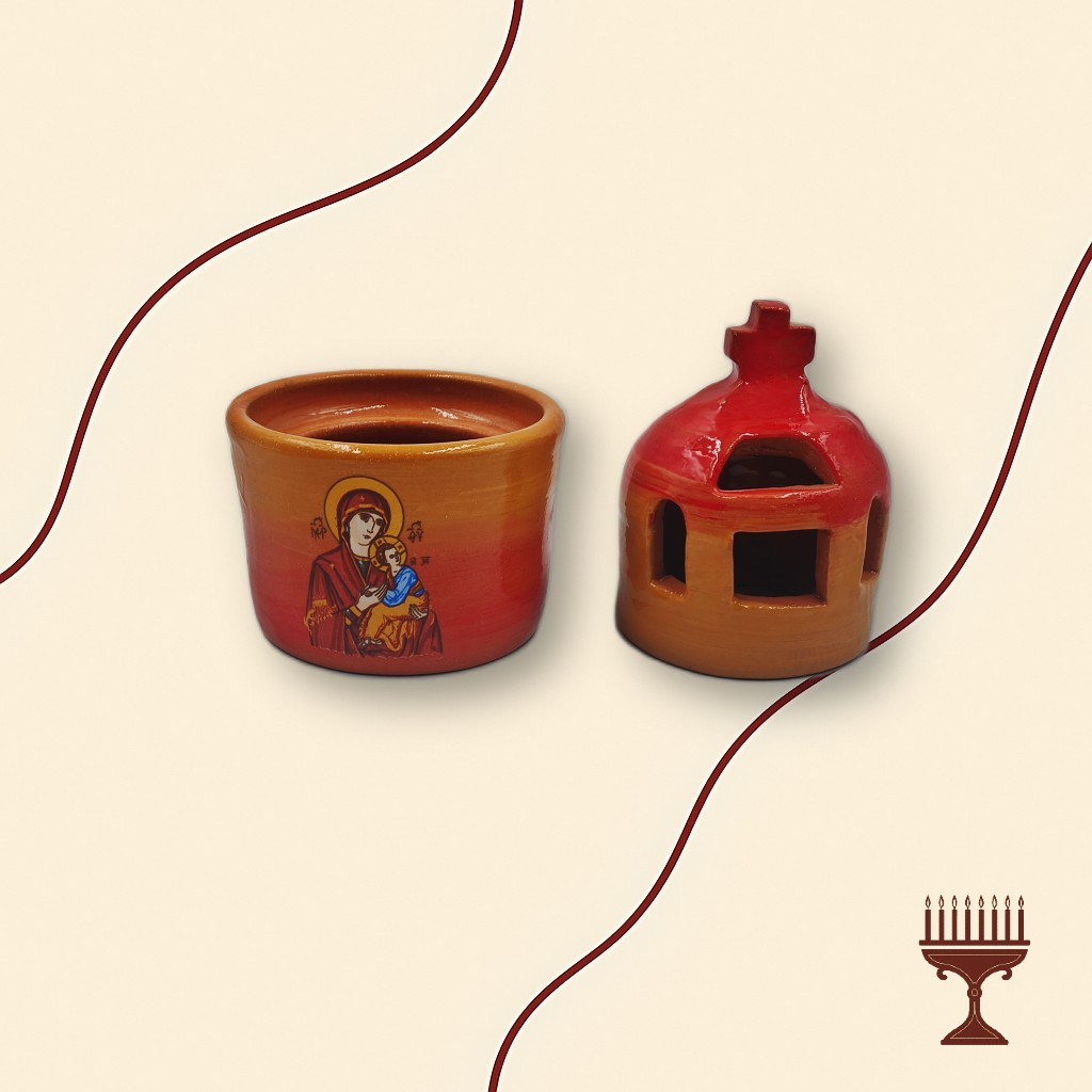 Καντήλα Δίχρωμη Κόκκινο-Καφέ Τρούλος Εκκλησίας