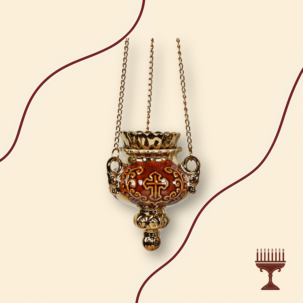 Καντήλι Κρεμαστό Βυζαντινού Τύπου Πορσελάνινο Μπρονζέ