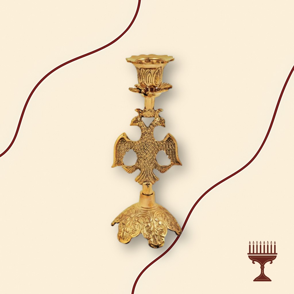 Κηροπήγιο Μονόκερο Μπρούτζινο με Δικέφαλο Αετό – 22 εκ.