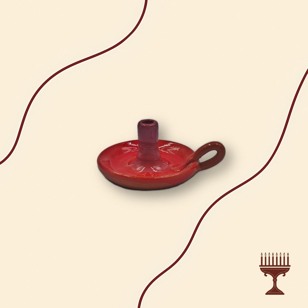 Κηροπήγιο Πορσελάνης Δίχρωμο Καφέ-Κόκκινο 7 εκ. με Πιάτο