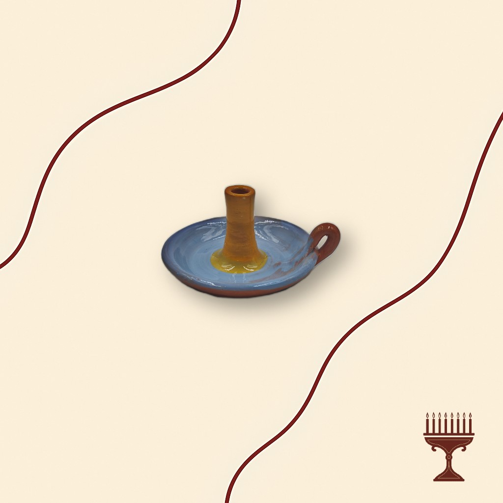 Κηροπήγιο Πορσελάνης Δίχρωμο Καφέ-Μπλε 7 εκ. με Πιάτο