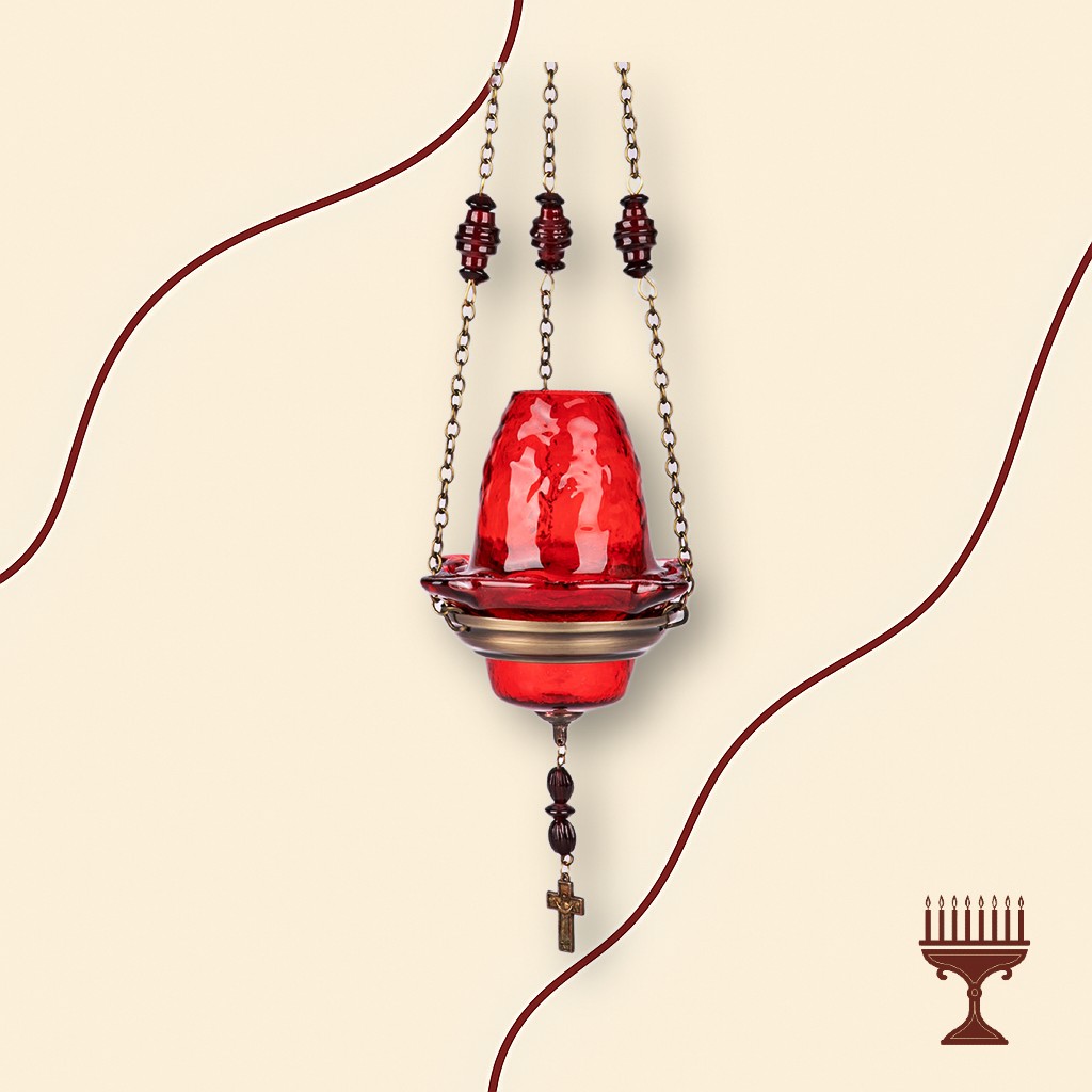 Καντήλα από Φυσητό Γυαλί με Καπάκι - κόκκινο χρώμα