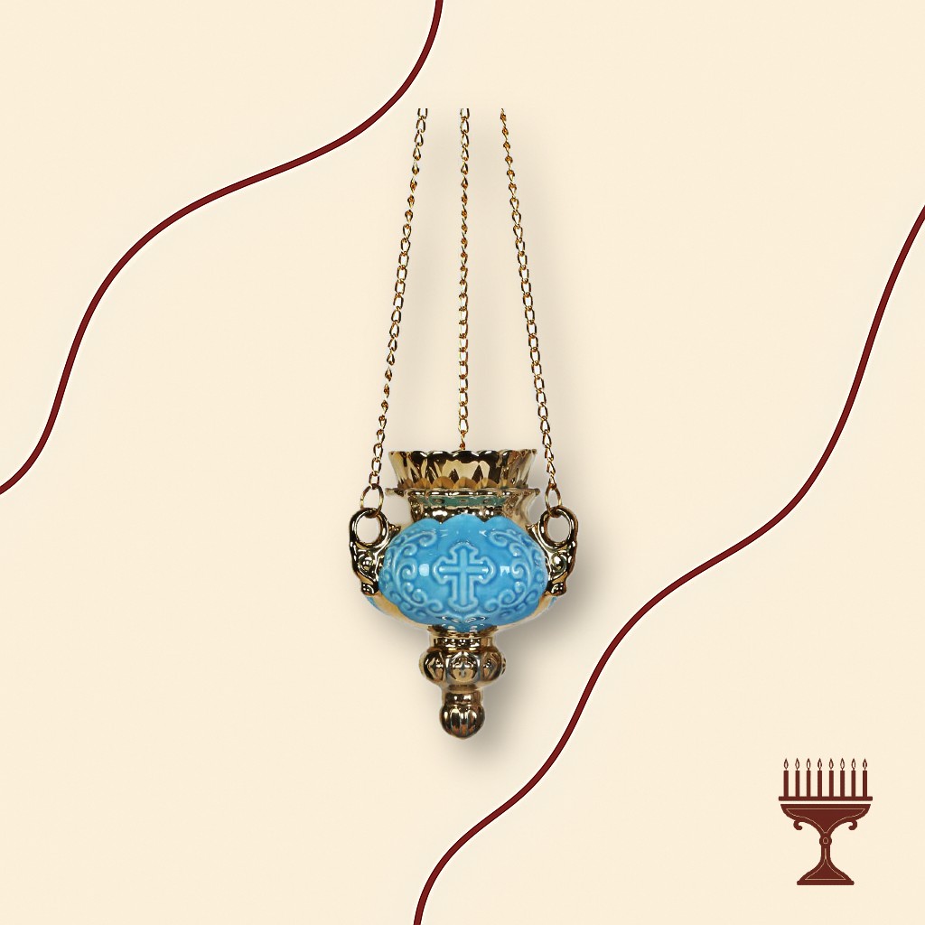 Κρεμαστή Καντήλα Βυζαντινού Τύπου Πορσελάνινη - γαλάζια