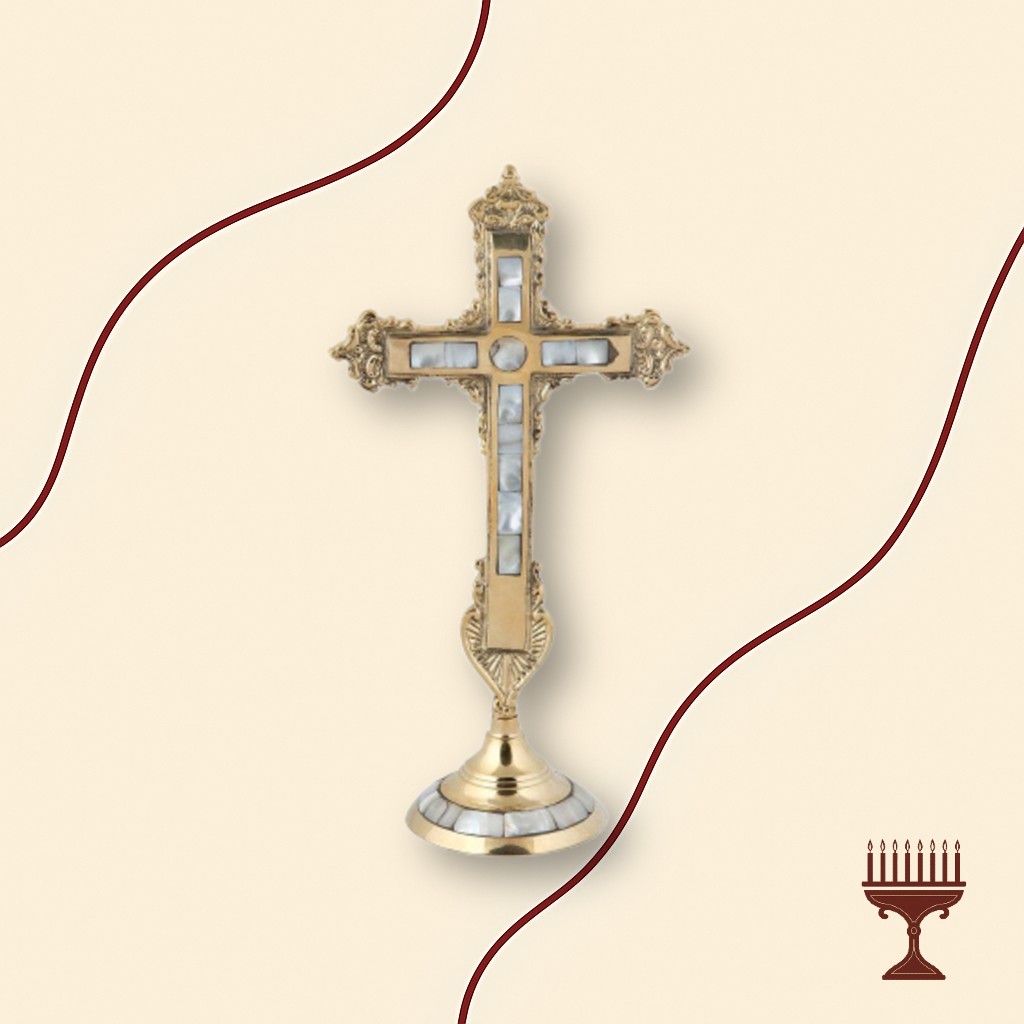 Σταυρός Ευλογίας και Αγιασμού Μπρούτζινος με Φίλντισι 25 cm