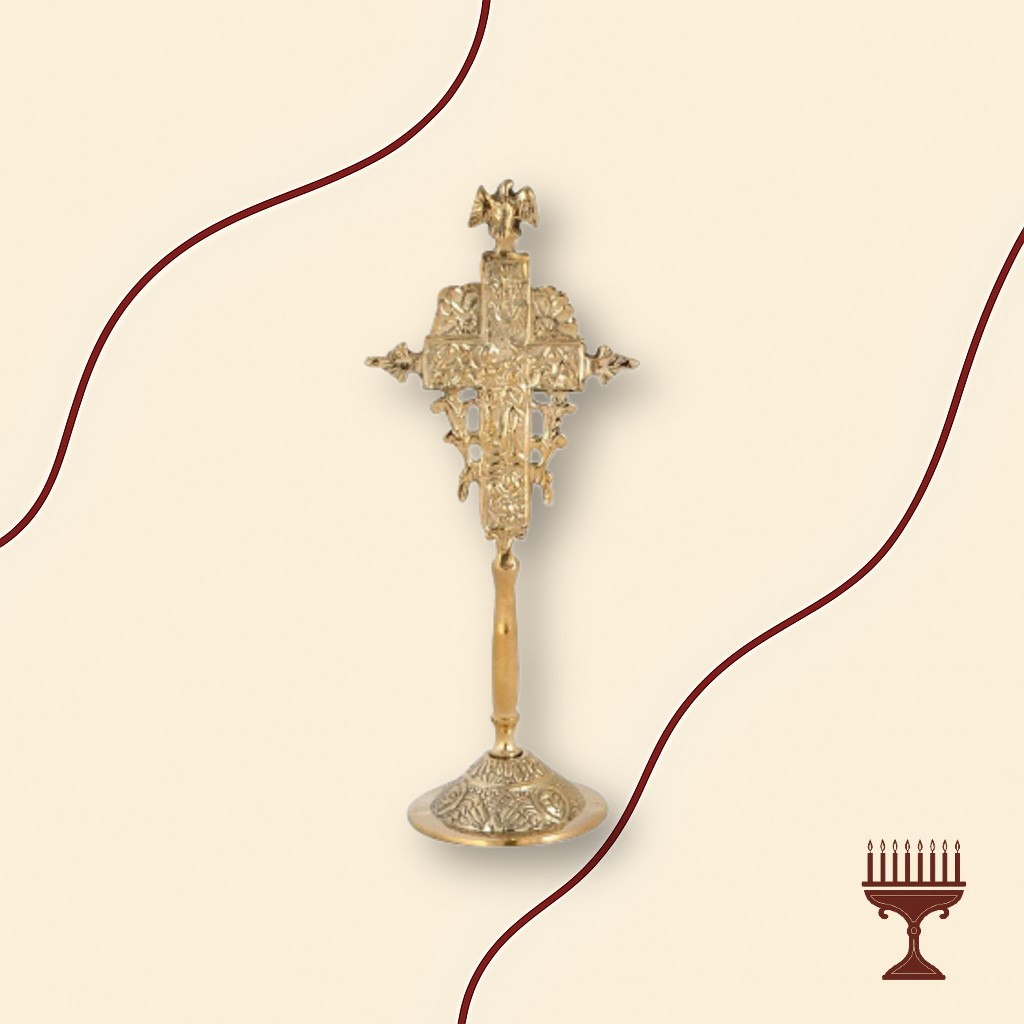 Σταυρός Ευλογίας και Αγιασμού Μπρούτζινος Σκαλιστός 20 cm