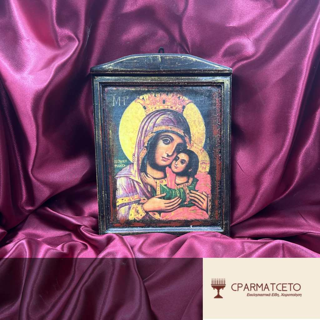 Παναγία Γλυκοφιλούσα – Χειροποίητη Παλαιωμένη Εικόνα 25×30